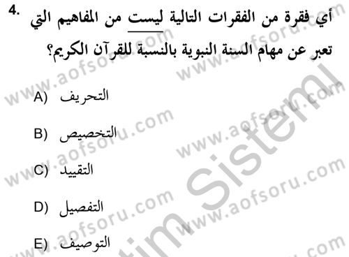 Hadis Dersi 2018 - 2019 Yılı Yaz Okulu Sınav Soruları 4. Soru