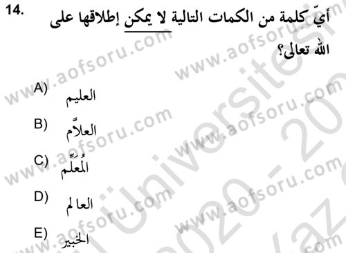 Hadis Dersi 2020 - 2021 Yılı Yaz Okulu Sınav Soruları 14. Soru
