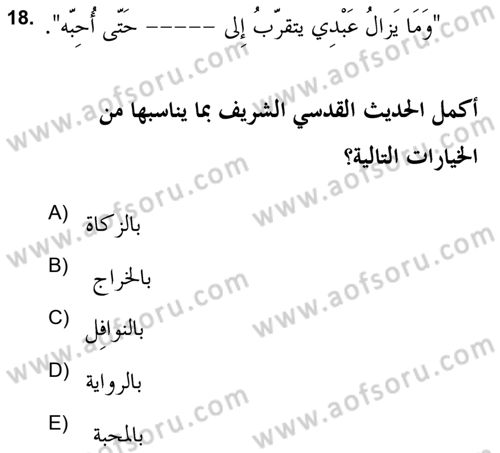 Hadis Dersi 2020 - 2021 Yılı Yaz Okulu Sınav Soruları 18. Soru