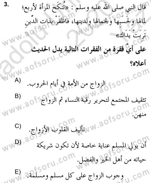 Hadis Dersi 2020 - 2021 Yılı Yaz Okulu Sınav Soruları 3. Soru