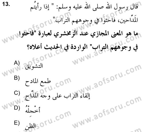 Hadis Dersi 2021 - 2022 Yılı (Vize) Ara Sınav Soruları 13. Soru