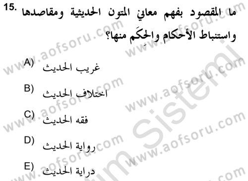 Hadis Dersi 2021 - 2022 Yılı (Vize) Ara Sınav Soruları 15. Soru
