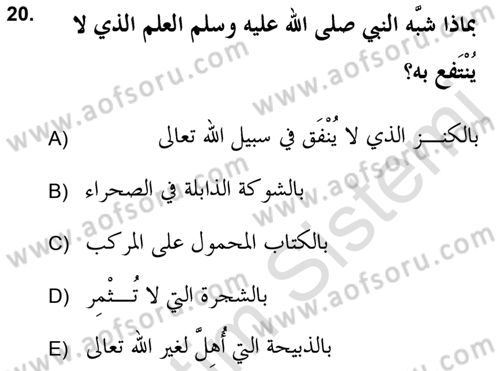 Hadis Dersi 2021 - 2022 Yılı (Vize) Ara Sınav Soruları 20. Soru