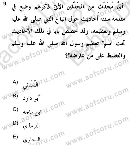 Hadis Dersi 2021 - 2022 Yılı (Vize) Ara Sınav Soruları 9. Soru