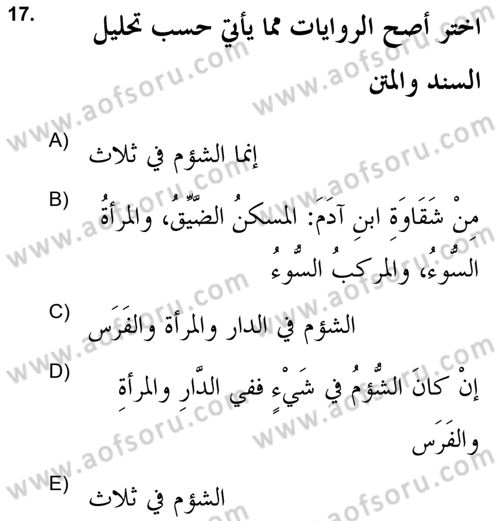 Hadis Dersi 2021 - 2022 Yılı (Final) Dönem Sonu Sınav Soruları 17. Soru