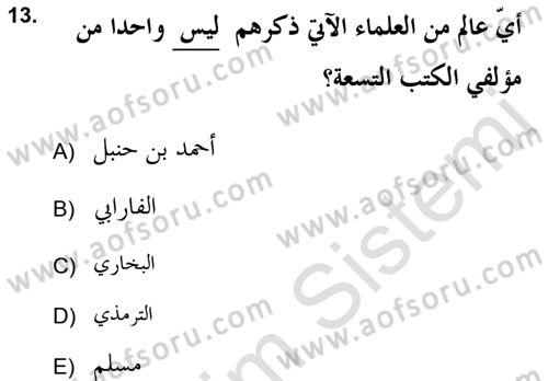 Hadis Dersi 2021 - 2022 Yılı Yaz Okulu Sınav Soruları 13. Soru