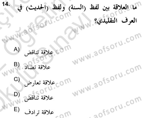 Hadis Dersi 2021 - 2022 Yılı Yaz Okulu Sınav Soruları 14. Soru