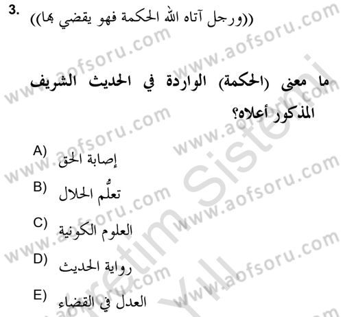 Hadis Dersi 2021 - 2022 Yılı Yaz Okulu Sınav Soruları 3. Soru