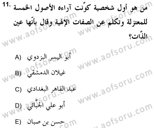 Kelam’a Giriş Dersi 2018 - 2019 Yılı (Vize) Ara Sınav Soruları 11. Soru