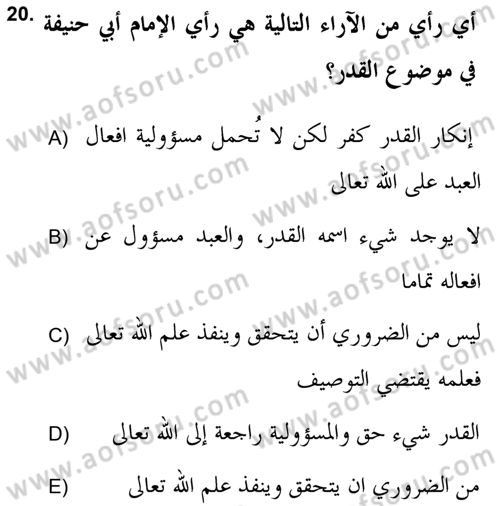 Kelam’a Giriş Dersi 2018 - 2019 Yılı (Vize) Ara Sınav Soruları 20. Soru