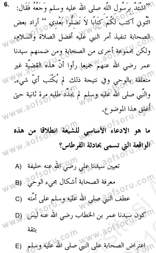 Kelam’a Giriş Dersi 2018 - 2019 Yılı (Vize) Ara Sınav Soruları 6. Soru