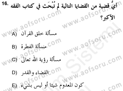 Kelam’a Giriş Dersi 2018 - 2019 Yılı (Final) Dönem Sonu Sınav Soruları 16. Soru