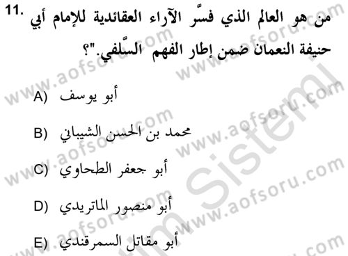 Kelam’a Giriş Dersi 2021 - 2022 Yılı (Vize) Ara Sınav Soruları 11. Soru