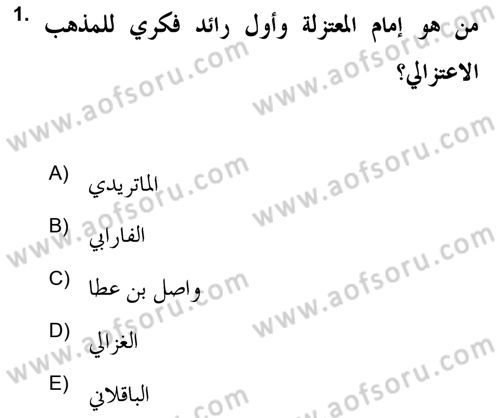 Kelam’a Giriş Dersi 2021 - 2022 Yılı Yaz Okulu Sınav Soruları 1. Soru