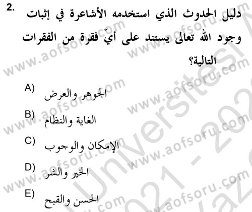 Kelam’a Giriş Dersi 2021 - 2022 Yılı Yaz Okulu Sınav Soruları 2. Soru
