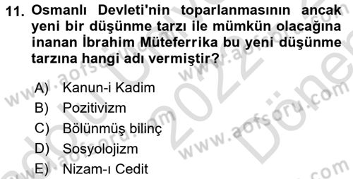 İslam Düşünce Tarihi Dersi 2022 - 2023 Yılı (Final) Dönem Sonu Sınav Soruları 11. Soru