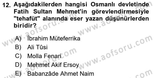 İslam Düşünce Tarihi Dersi 2022 - 2023 Yılı (Final) Dönem Sonu Sınav Soruları 12. Soru
