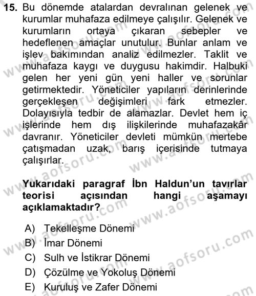 İslam Düşünce Tarihi Dersi 2022 - 2023 Yılı (Final) Dönem Sonu Sınav Soruları 15. Soru