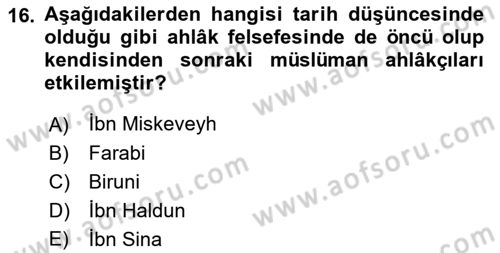 İslam Düşünce Tarihi Dersi 2022 - 2023 Yılı (Final) Dönem Sonu Sınav Soruları 16. Soru