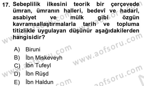 İslam Düşünce Tarihi Dersi 2022 - 2023 Yılı (Final) Dönem Sonu Sınav Soruları 17. Soru