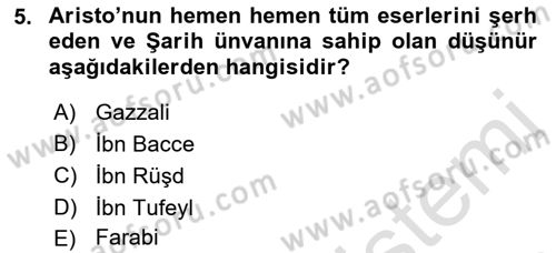 İslam Düşünce Tarihi Dersi 2022 - 2023 Yılı (Final) Dönem Sonu Sınav Soruları 5. Soru
