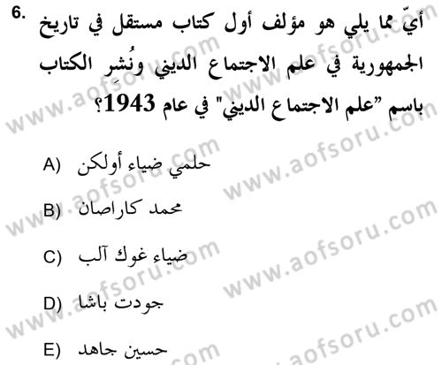 Din Sosyolojisi Dersi 2018 - 2019 Yılı (Vize) Ara Sınav Soruları 6. Soru