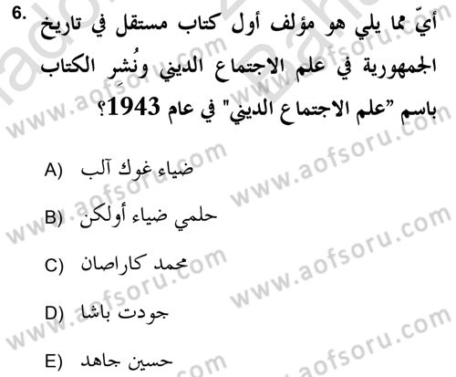 Din Sosyolojisi Dersi 2021 - 2022 Yılı (Vize) Ara Sınav Soruları 6. Soru
