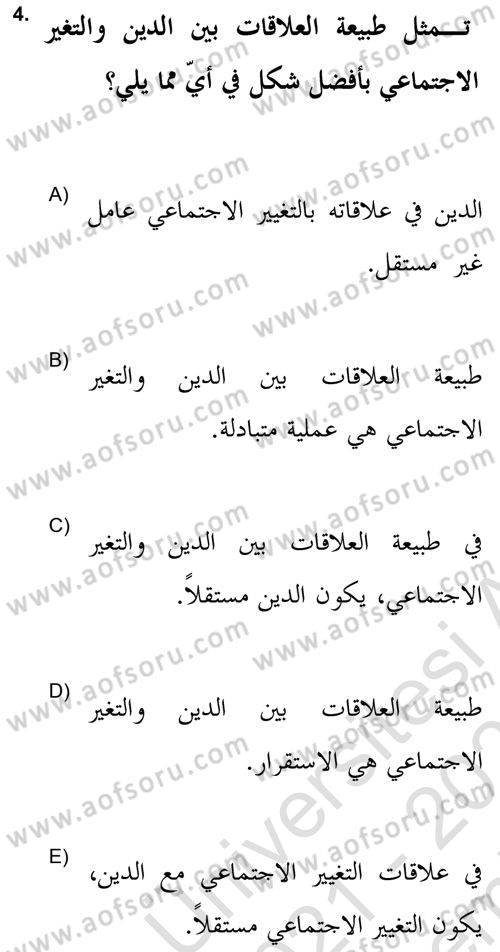 Din Sosyolojisi Dersi 2021 - 2022 Yılı (Final) Dönem Sonu Sınav Soruları 4. Soru