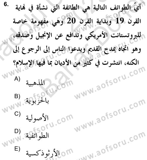 Din Sosyolojisi Dersi 2023 - 2024 Yılı (Final) Dönem Sonu Sınav Soruları 6. Soru
