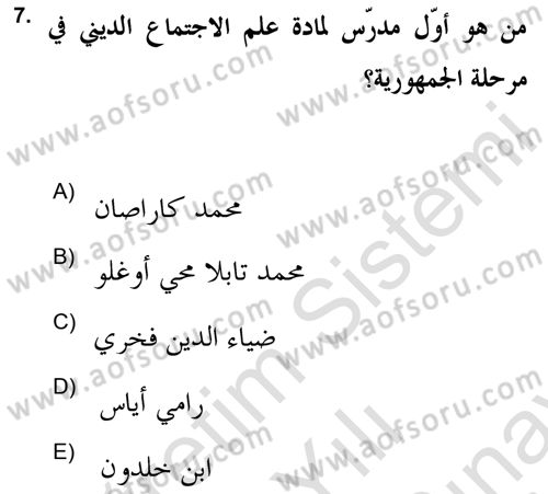 Din Sosyolojisi Dersi 2023 - 2024 Yılı (Final) Dönem Sonu Sınav Soruları 7. Soru