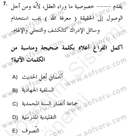 Çağdaş Düşünce Akımları Dersi 2018 - 2019 Yılı (Vize) Ara Sınav Soruları 7. Soru