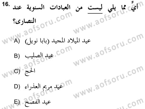 Yaşayan Dünya Dinleri Dersi 2018 - 2019 Yılı 3 Ders Sınav Soruları 16. Soru