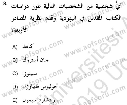 Yaşayan Dünya Dinleri Dersi 2018 - 2019 Yılı 3 Ders Sınav Soruları 8. Soru