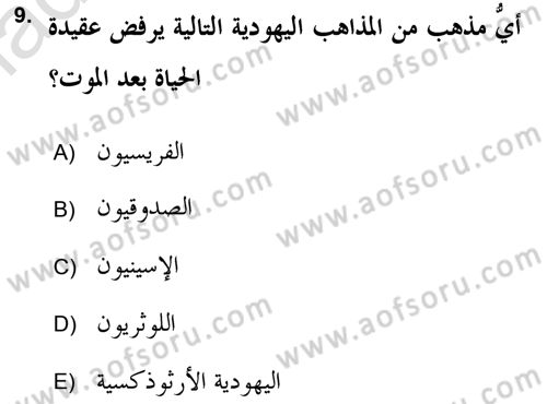 Yaşayan Dünya Dinleri Dersi 2018 - 2019 Yılı 3 Ders Sınav Soruları 9. Soru