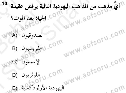 Yaşayan Dünya Dinleri Dersi 2018 - 2019 Yılı (Final) Dönem Sonu Sınav Soruları 10. Soru
