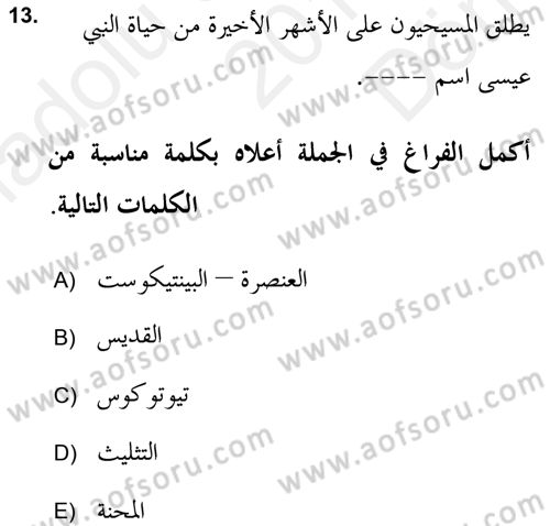 Yaşayan Dünya Dinleri Dersi 2018 - 2019 Yılı (Final) Dönem Sonu Sınav Soruları 13. Soru