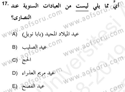 Yaşayan Dünya Dinleri Dersi 2018 - 2019 Yılı (Final) Dönem Sonu Sınav Soruları 17. Soru