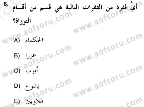 Yaşayan Dünya Dinleri Dersi 2018 - 2019 Yılı (Final) Dönem Sonu Sınav Soruları 8. Soru