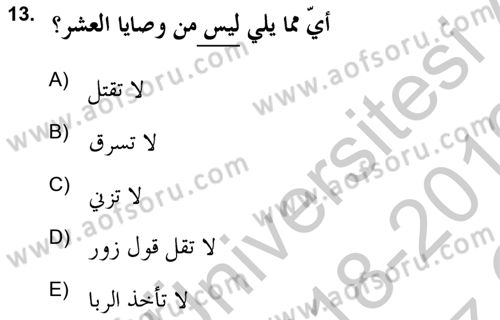 Yaşayan Dünya Dinleri Dersi 2018 - 2019 Yılı Yaz Okulu Sınav Soruları 13. Soru