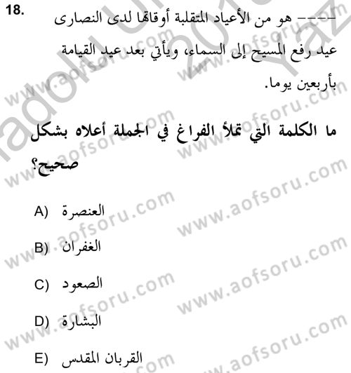 Yaşayan Dünya Dinleri Dersi 2018 - 2019 Yılı Yaz Okulu Sınav Soruları 18. Soru