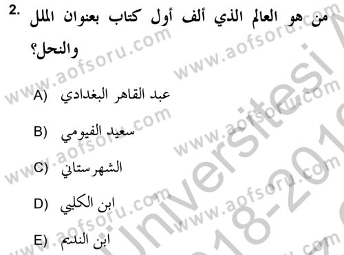 Yaşayan Dünya Dinleri Dersi 2018 - 2019 Yılı Yaz Okulu Sınav Soruları 2. Soru