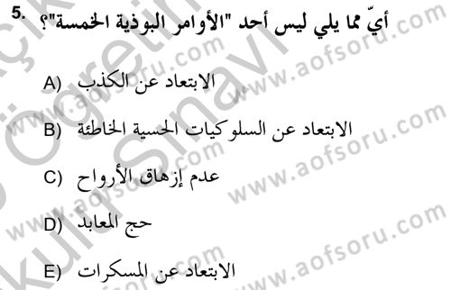Yaşayan Dünya Dinleri Dersi 2018 - 2019 Yılı Yaz Okulu Sınav Soruları 5. Soru