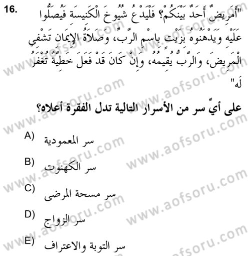 Yaşayan Dünya Dinleri Dersi 2020 - 2021 Yılı Yaz Okulu Sınav Soruları 16. Soru