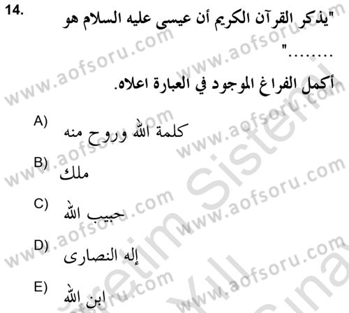 Yaşayan Dünya Dinleri Dersi 2021 - 2022 Yılı (Final) Dönem Sonu Sınav Soruları 14. Soru