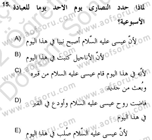 Yaşayan Dünya Dinleri Dersi 2021 - 2022 Yılı (Final) Dönem Sonu Sınav Soruları 15. Soru