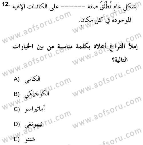 Yaşayan Dünya Dinleri Dersi 2021 - 2022 Yılı Yaz Okulu Sınav Soruları 12. Soru
