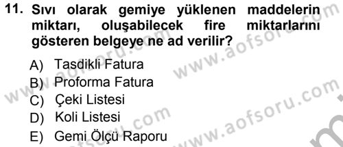 Dış Ticaret İşlemleri Dersi 2012 - 2013 Yılı (Vize) Ara Sınav Soruları 11. Soru
