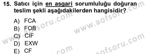 Dış Ticaret İşlemleri Dersi 2012 - 2013 Yılı (Vize) Ara Sınav Soruları 15. Soru