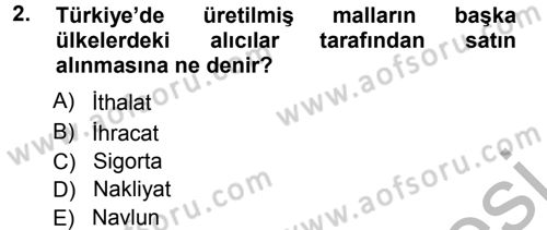 Dış Ticaret İşlemleri Dersi 2012 - 2013 Yılı (Vize) Ara Sınav Soruları 2. Soru