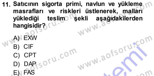 Dış Ticaret İşlemleri Dersi 2013 - 2014 Yılı (Vize) Ara Sınav Soruları 11. Soru